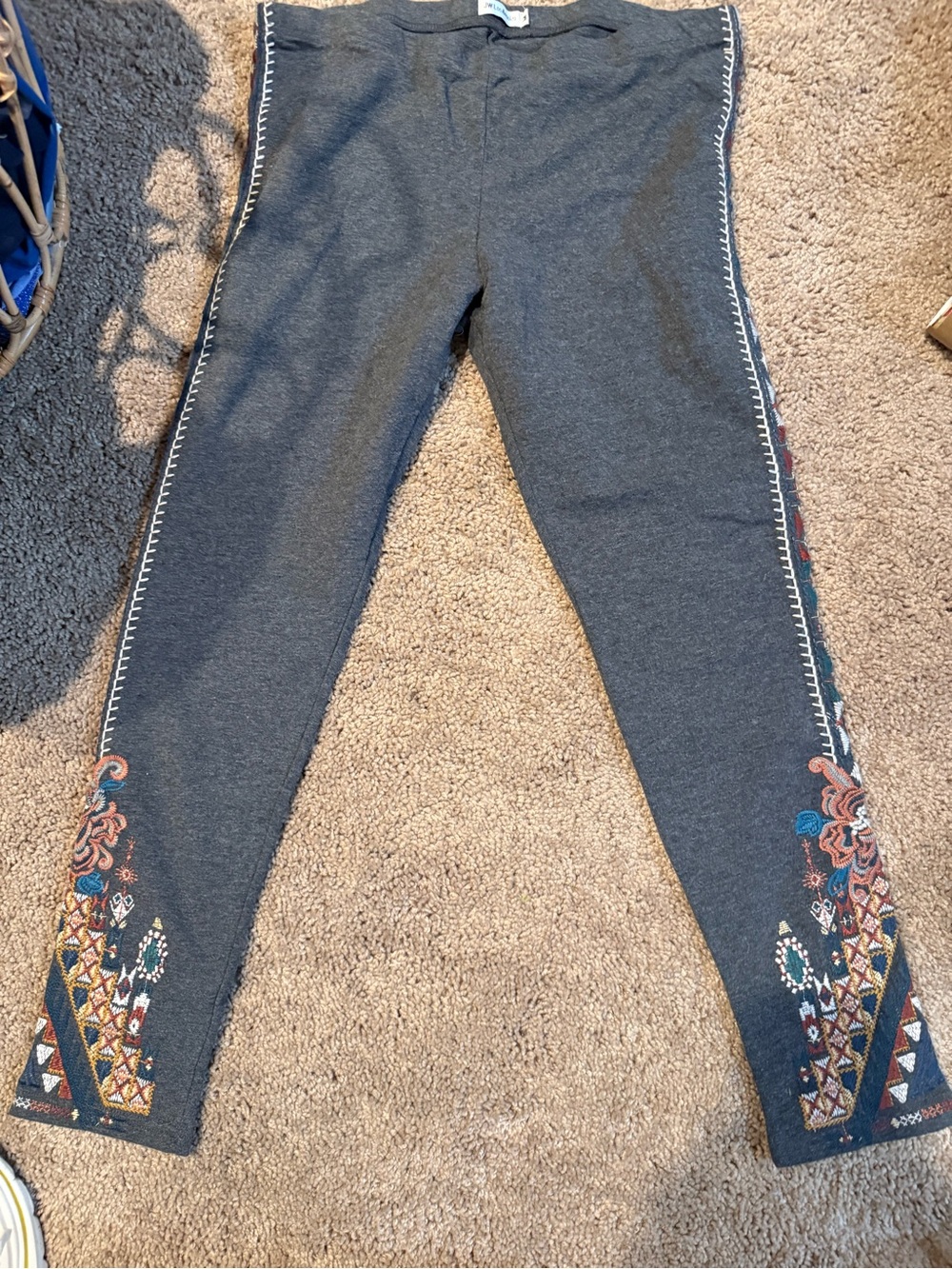 JW Los Angeles Gray Embroidered Side-Trim Leggings